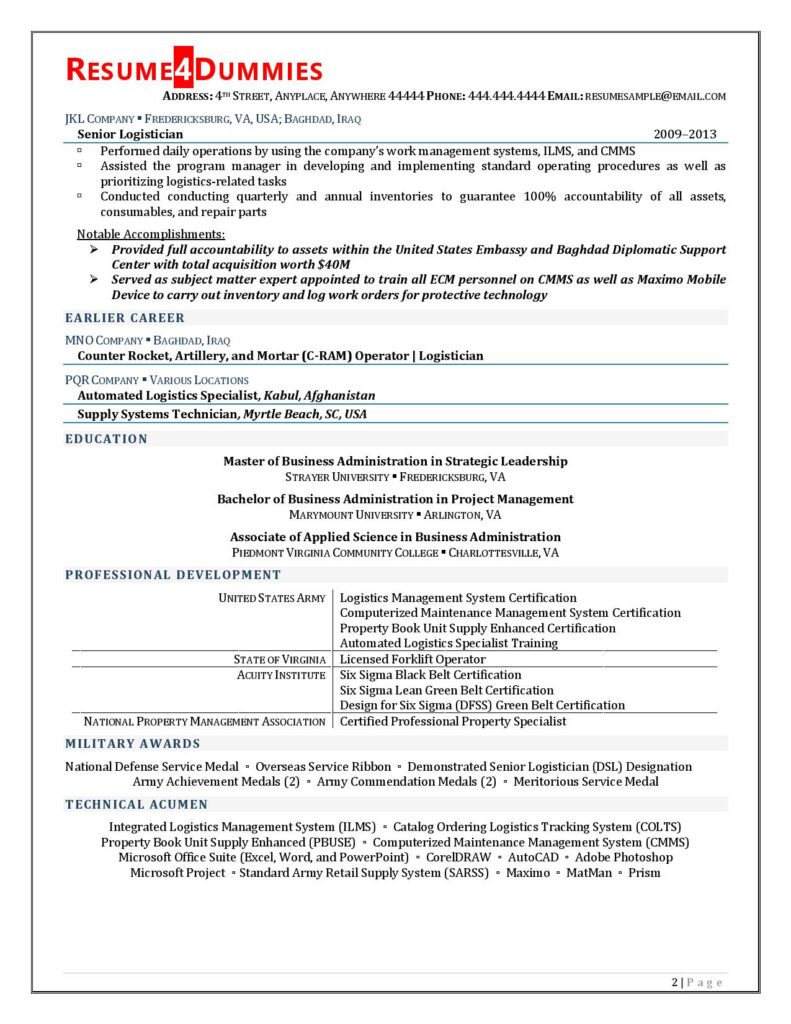 Sample Resume for Freight forwarding Sales Logistics Manager Resume Example Resume4dummies