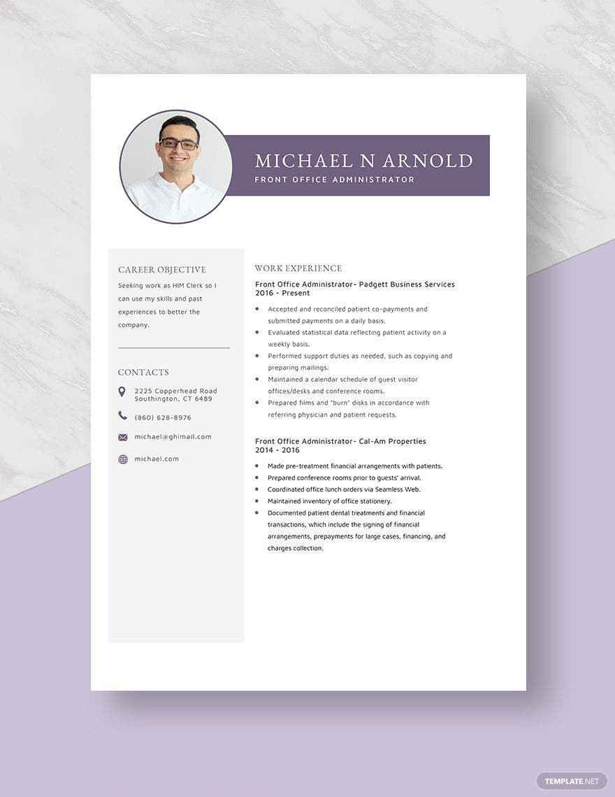 Sample Resume for Front Office Administrator Front Office Administrator Resume Template – Word, Apple Pages …