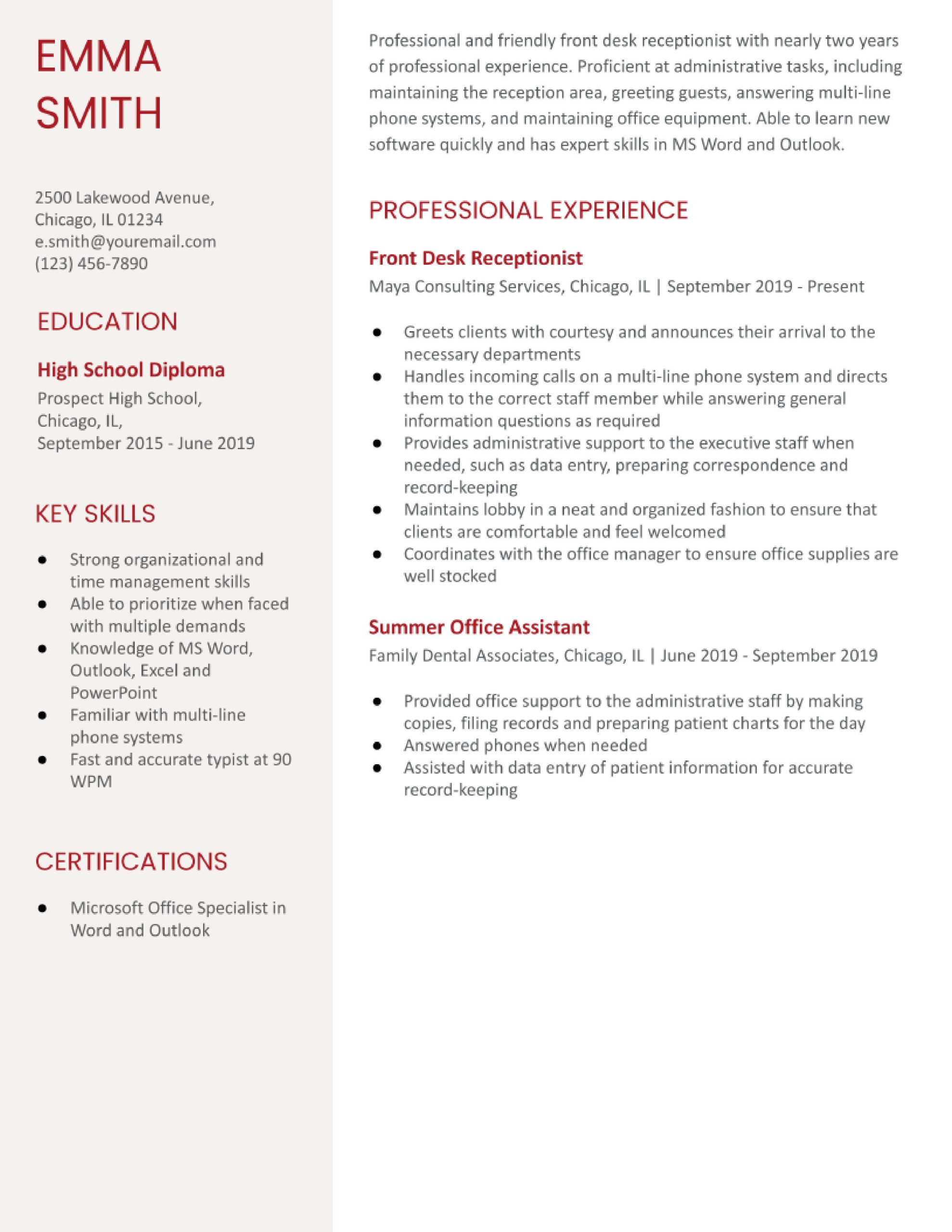 Sample Resume for Front Office associate Front Desk Receptionist Resume Examples In 2022 – Resumebuilder.com