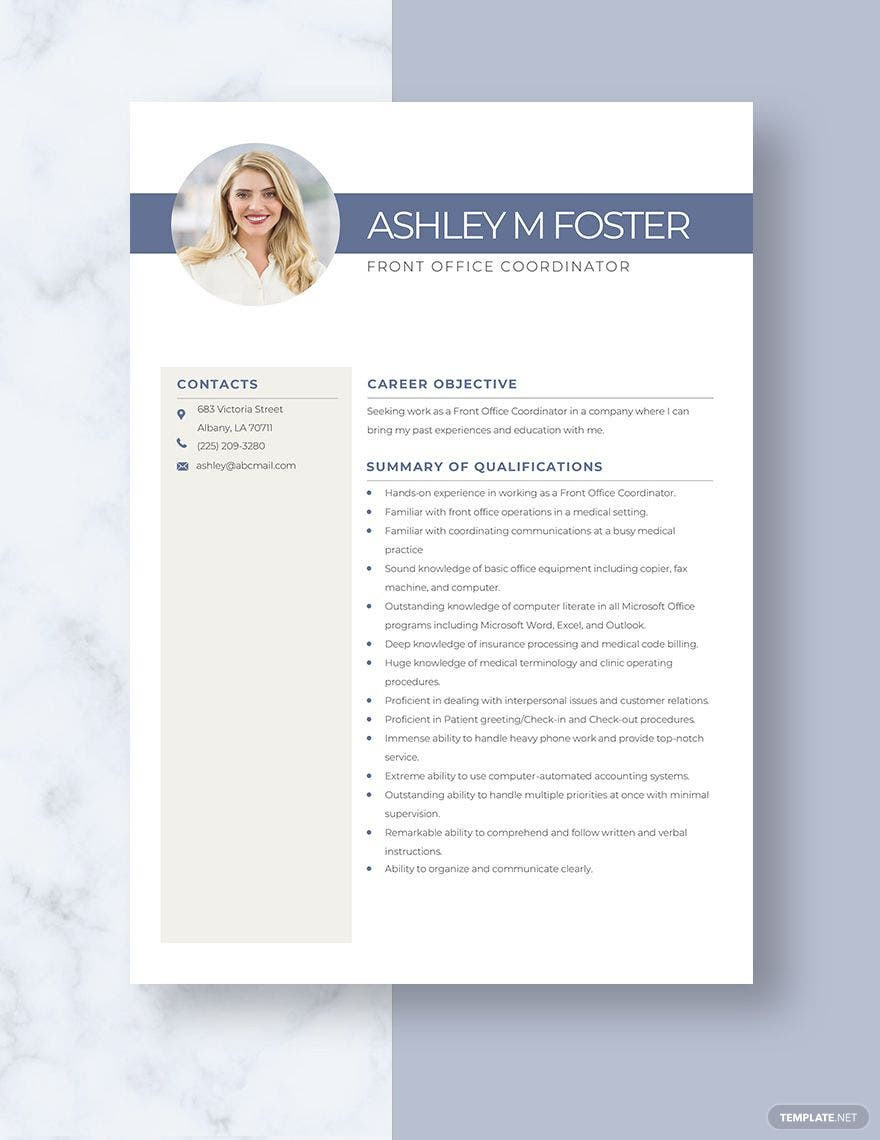 Sample Resume for Front Office Coordinator Front Office Coordinator Resume Template – Word, Apple Pages …