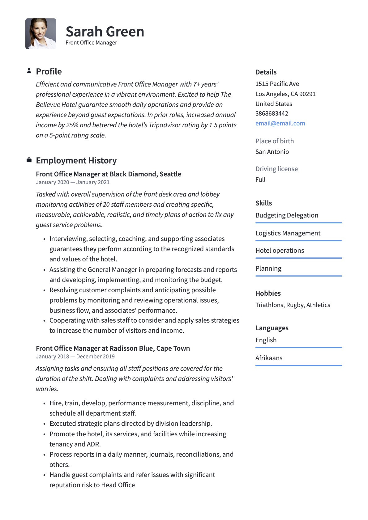 Sample Resume for Front Office Help Front Office Manager Resume & Guide  20 Free Templates 2022
