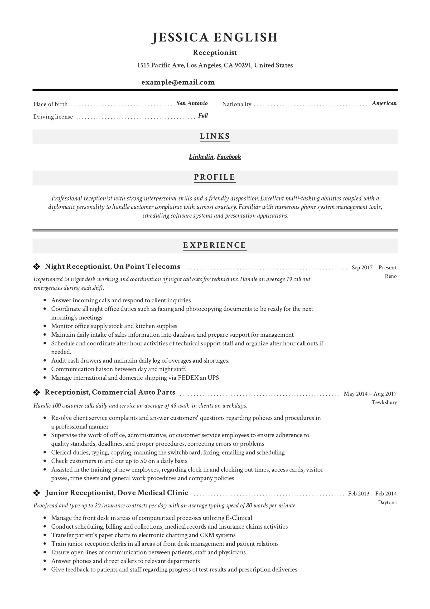 Sample Resume for Front Office Receptionist In India Receptionist Resume Example & Writing Guide 12 Samples Pdf 2020