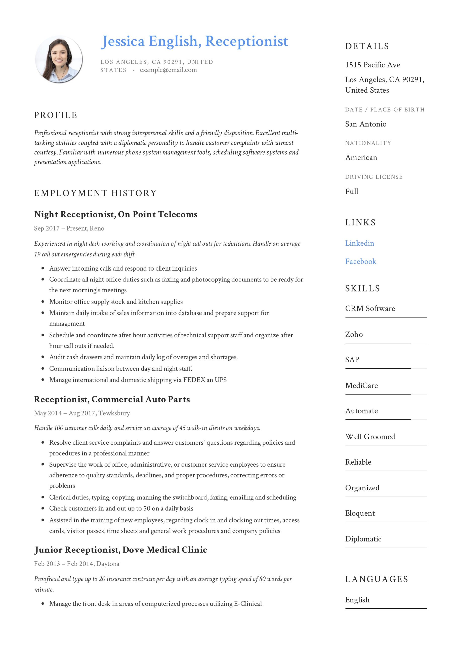 Sample Resume for Front Office Receptionist In India Receptionist Resume Example & Writing Guide 12 Samples Pdf 2020