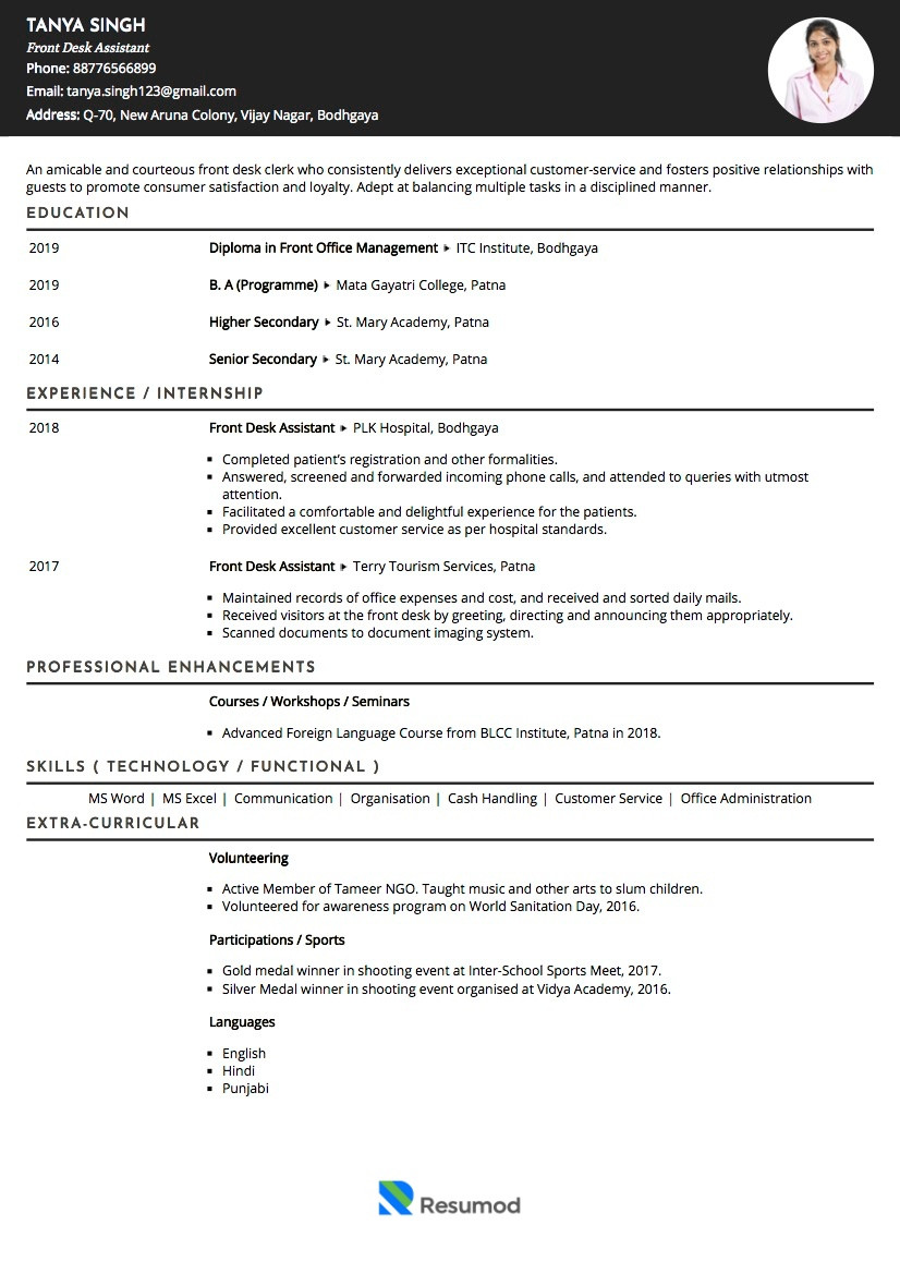 Sample Resume for Front Office Receptionist In India Sample Resume Of Front Desk Executive with Template & Writing …