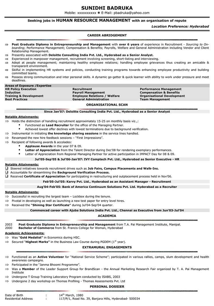 Sample Resume for It Recruiter India Pin On Resume Templates