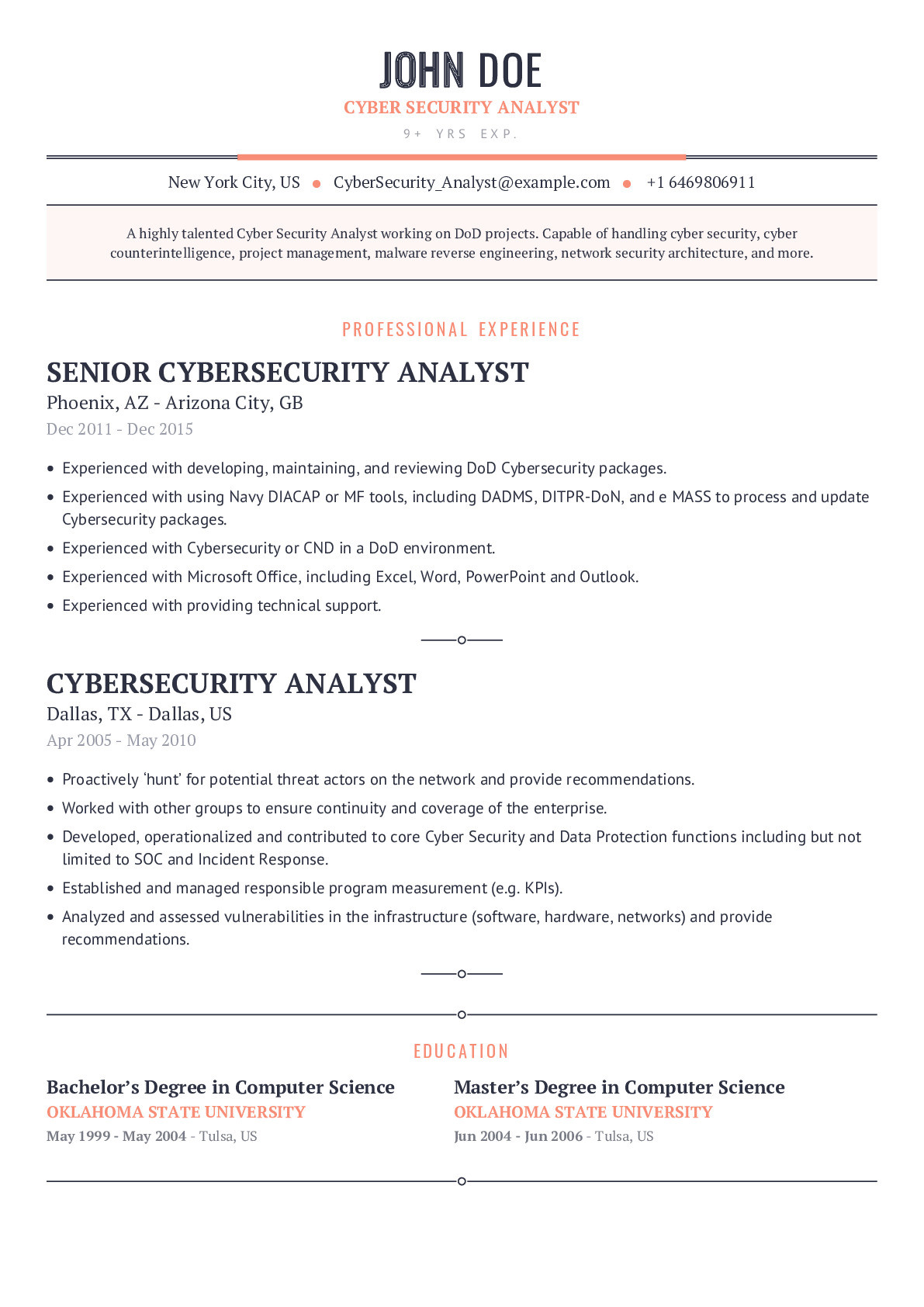 Sample Resume for It Security Analyst Cyber Security Analyst Resume Example with Content Sample Craftmycv