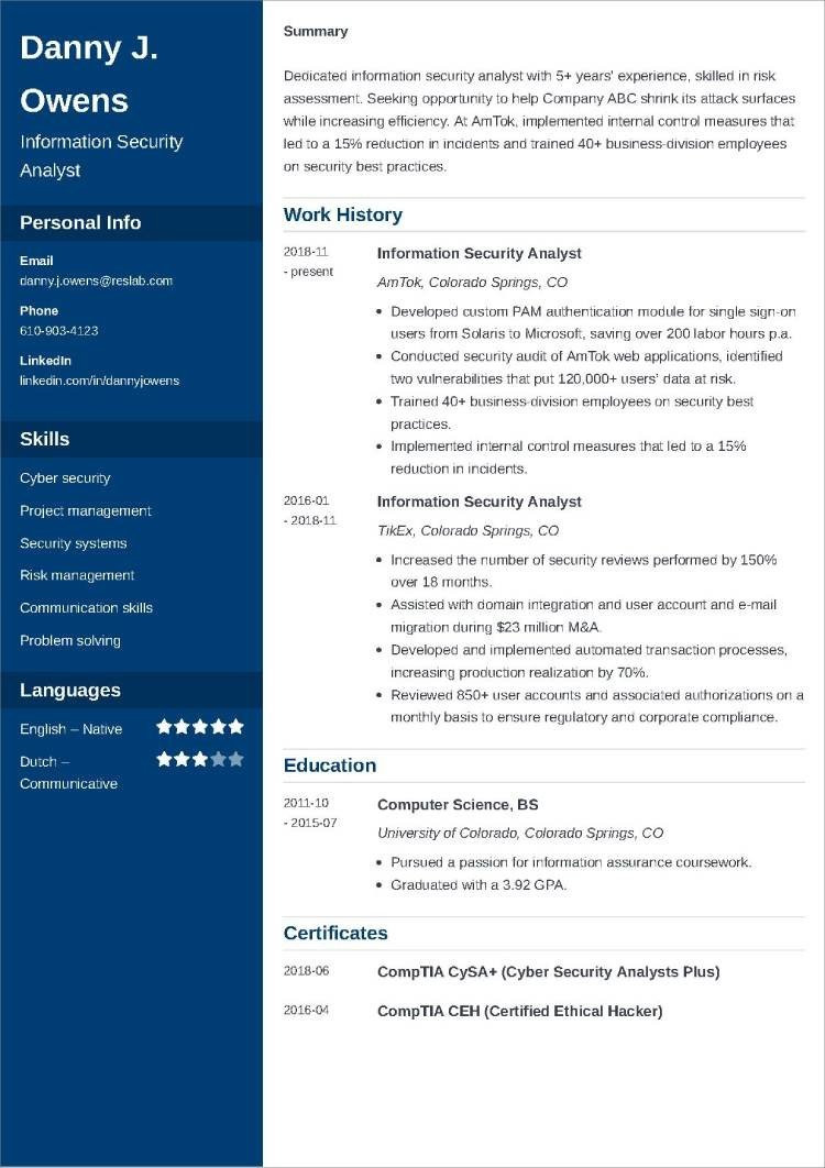 Sample Resume for It Security Analyst Information Security Analyst Resumeâsample and Writing Tips