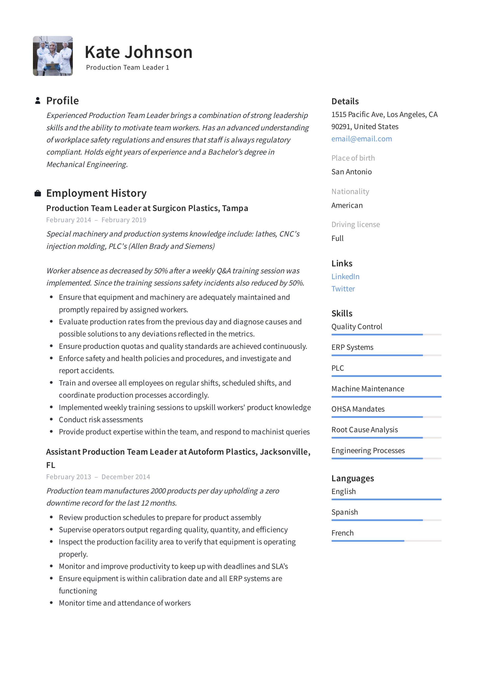 Sample Resume for It Team Leader Production Team Leader Resume Template Resume Skills, Resume …