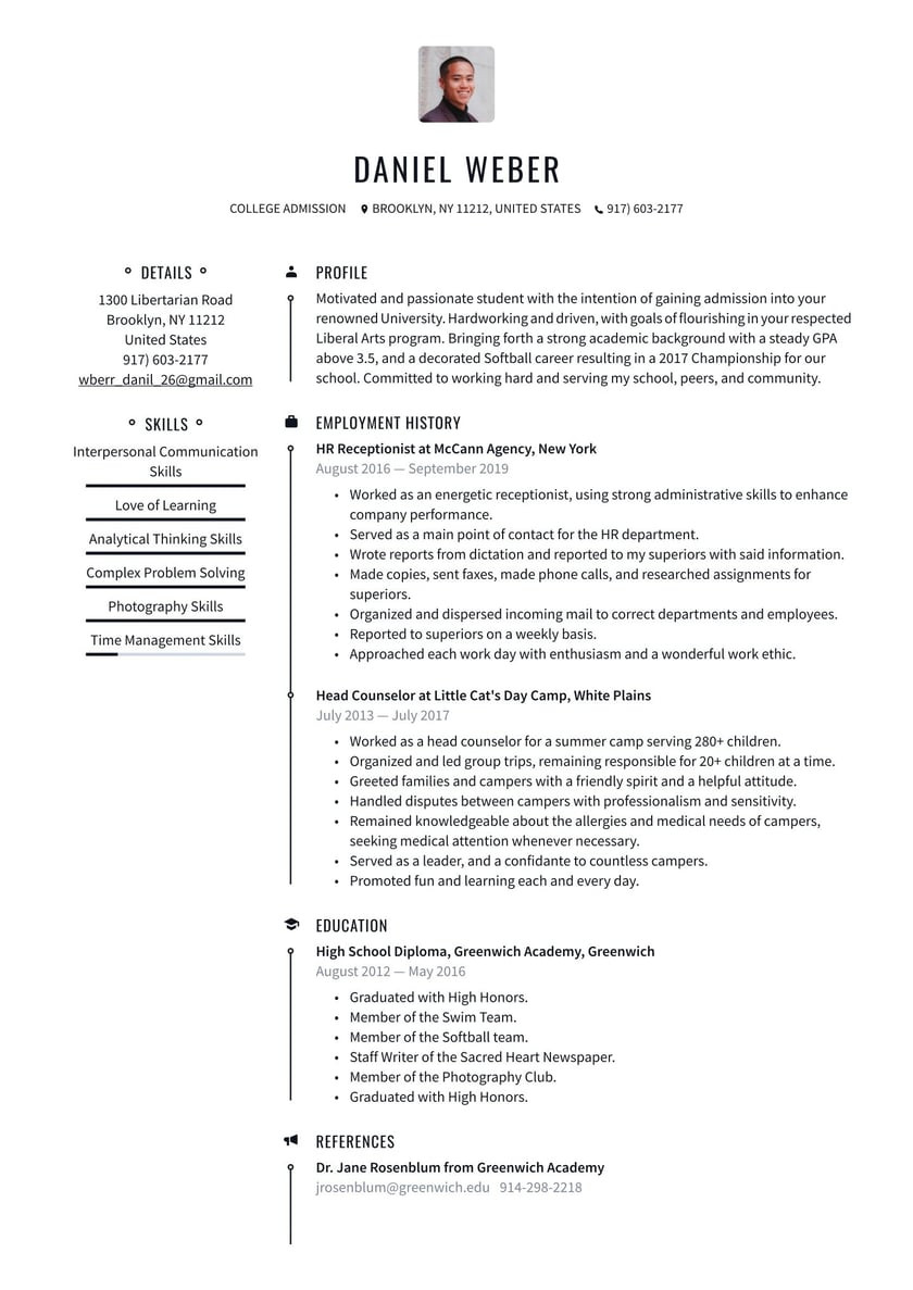 Sample Resume for Master S Admission College Admissions Resume Examples & Writing Tips 2021 (free Guide)