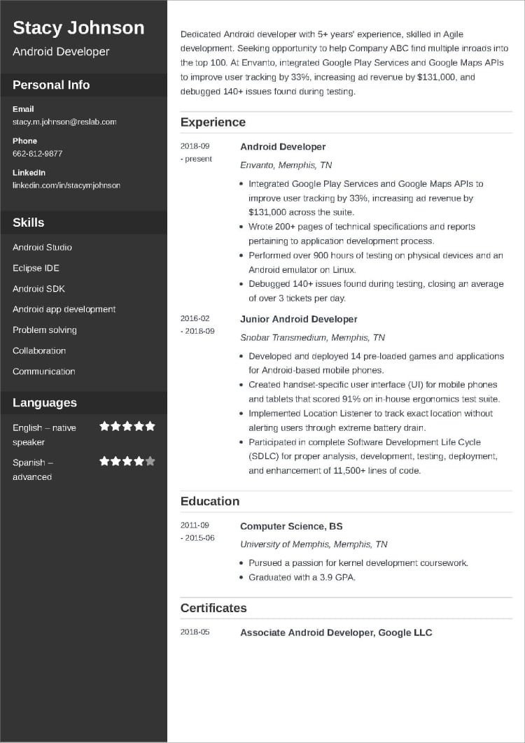 Sample Resume for Mobile Testing android 2 Years Experience android Developer Resumeâsample and 25lancarrezekiq Writing Tips