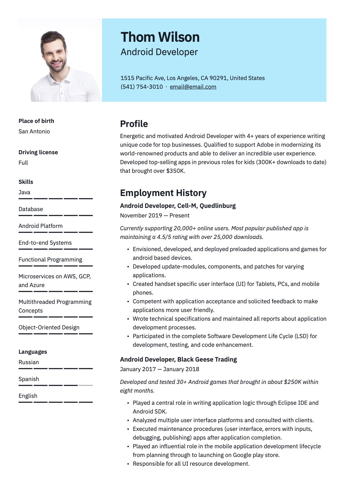 Sample Resume for Mobile Testing android android Developers Resume & Writing Guide  20 Templates 2022