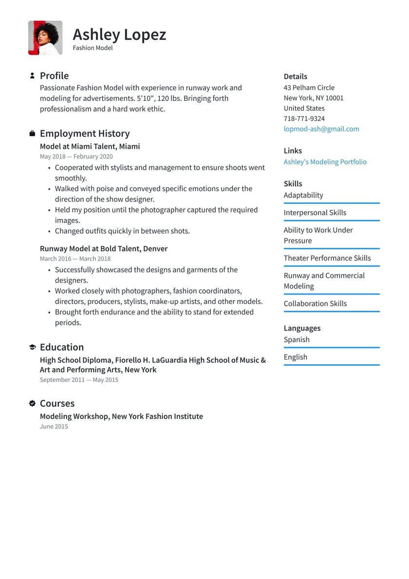 Sample Resume for Models with No Experience Modeling Resume Examples & Writing Tips 2022 (free Guide) Â· Resume.io