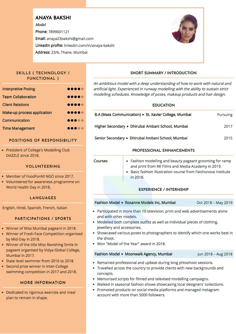 Sample Resume for Models with No Experience Sample Resume Of Model with Template & Writing Guide Resumod.co
