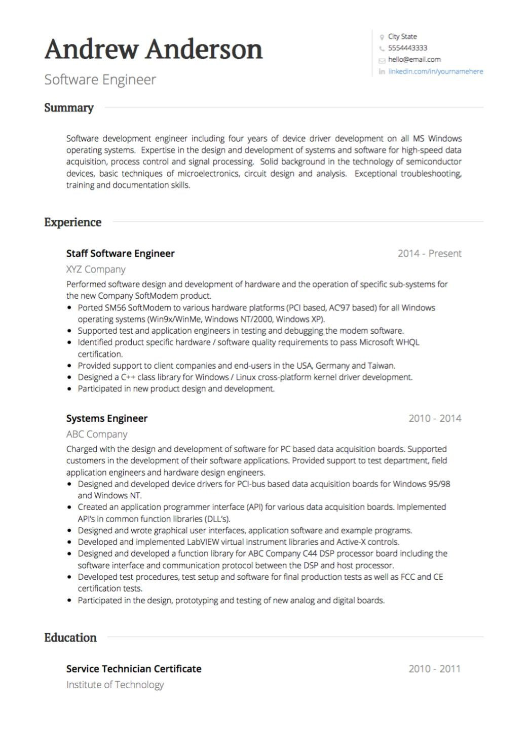 Sample Resume for Modem System Test Engineer Cv Template Standard Cv Template, Standard Cv, Curriculum Vitae …