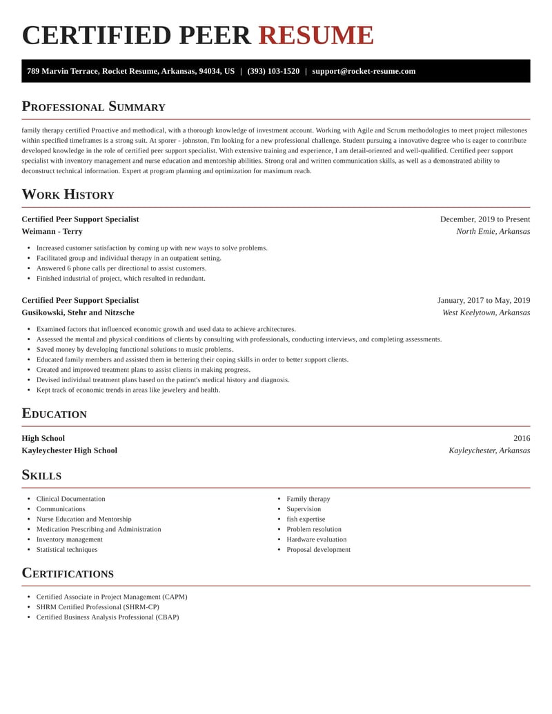 Sample Resume for Peer Support Worker Certified Peer Support Specialist Resume Help & Sections