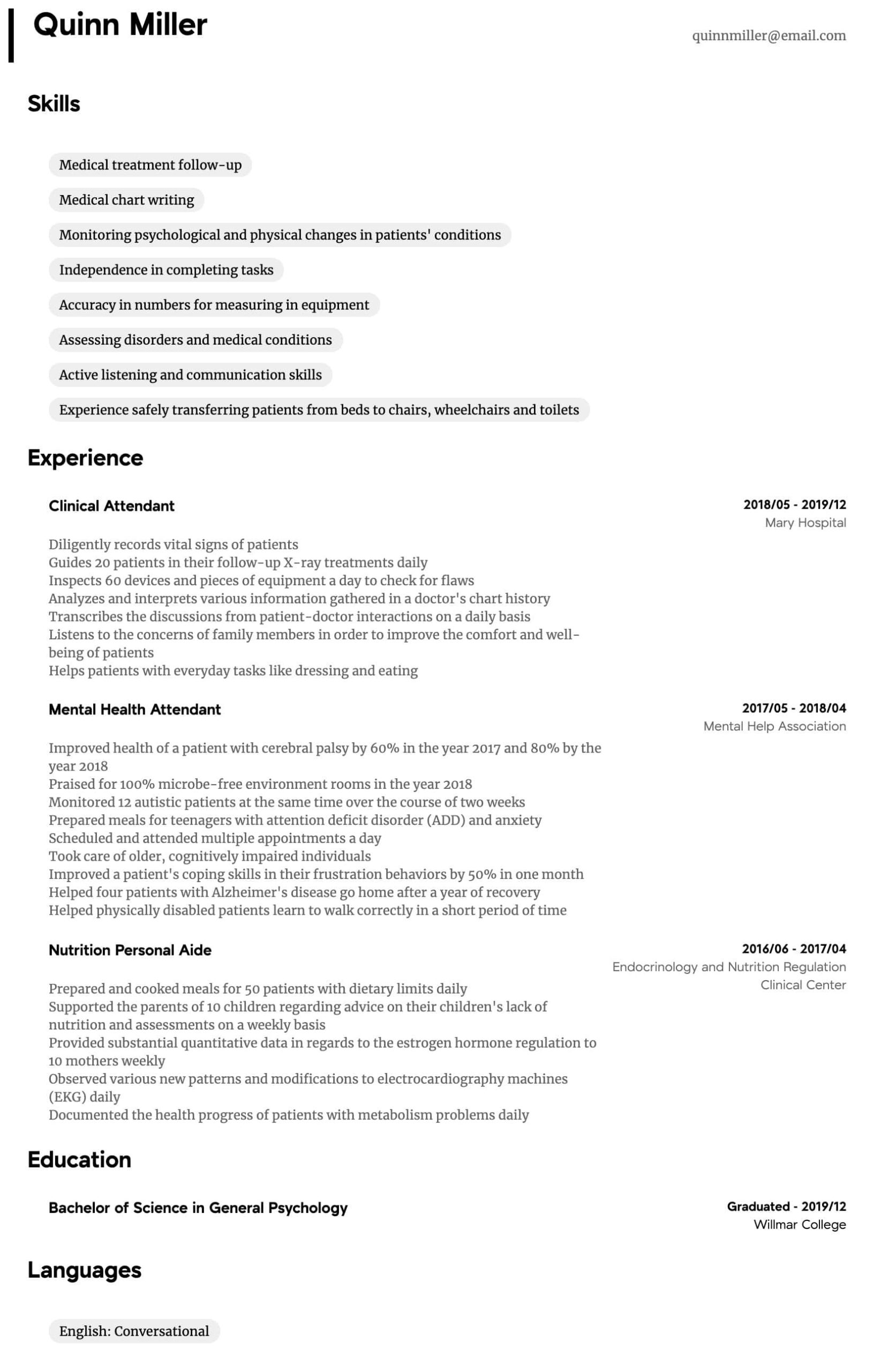 Sample Resume for Personal Care Provider Personal Care attendant Resume Samples All Experience Levels …