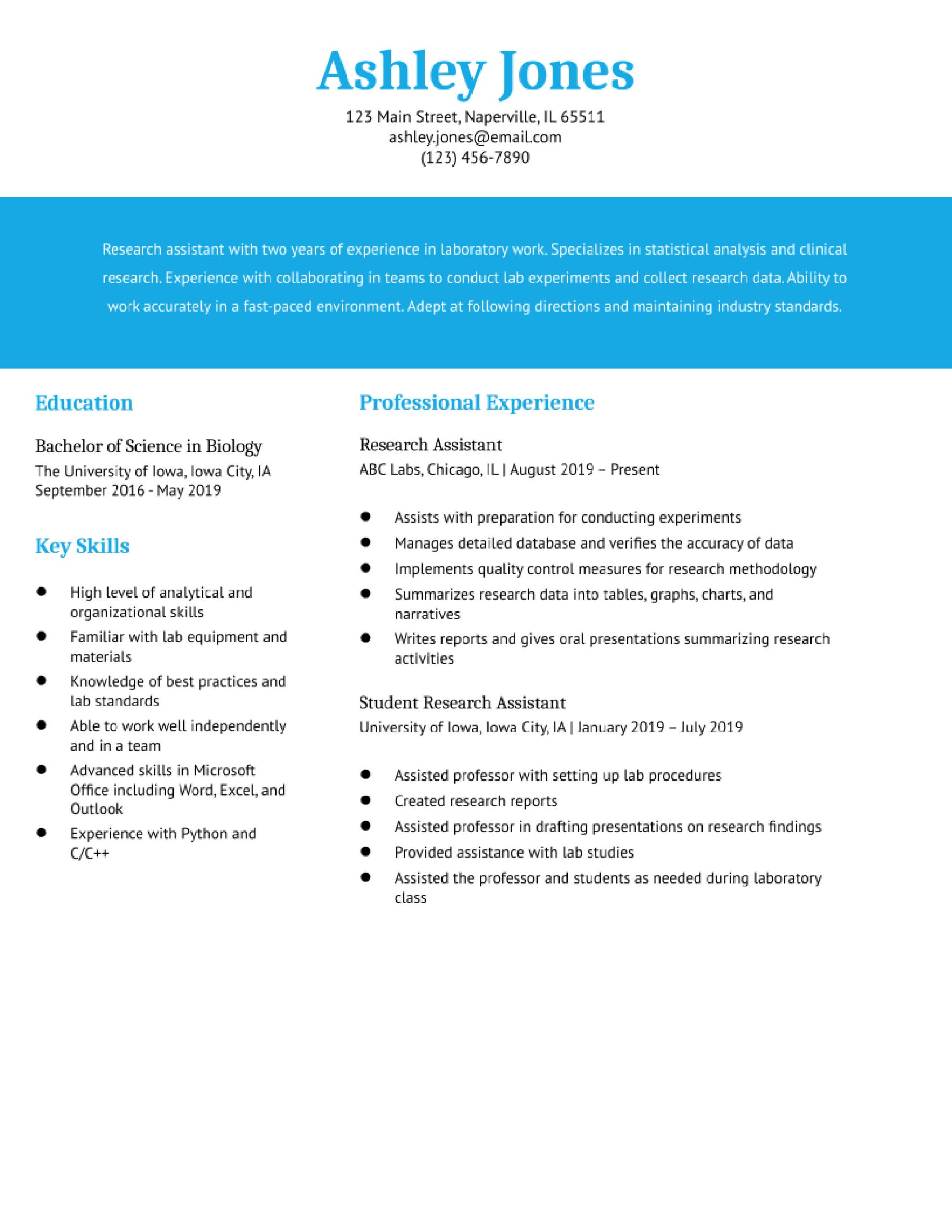 Sample Resume for Principal Research Statistician Research assistant Resume Examples In 2022 – Resumebuilder.com