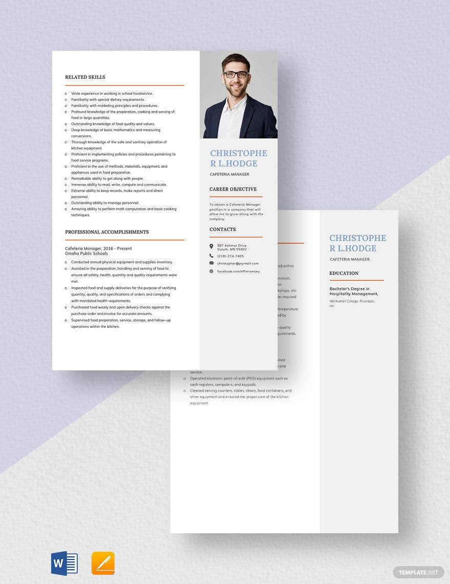 Sample Resume for School Cafeteria Manager Cafeteria Manager Resume Template – Word, Apple Pages Template.net