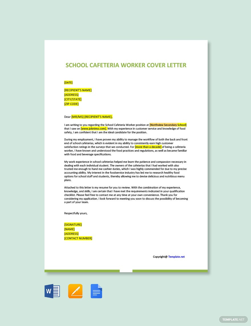 Sample Resume for School Cafeteria Worker School Cafeteria Worker Cover Letter Template – Google Docs …