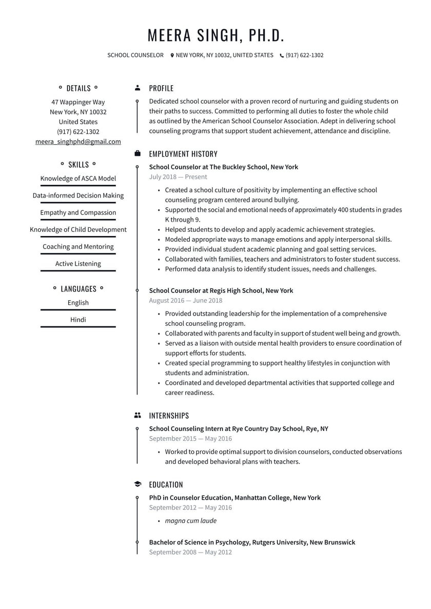 Sample Resume for School Counseling Intern School Counselor Resume Examples & Writing Tips 2022 (free Guide)