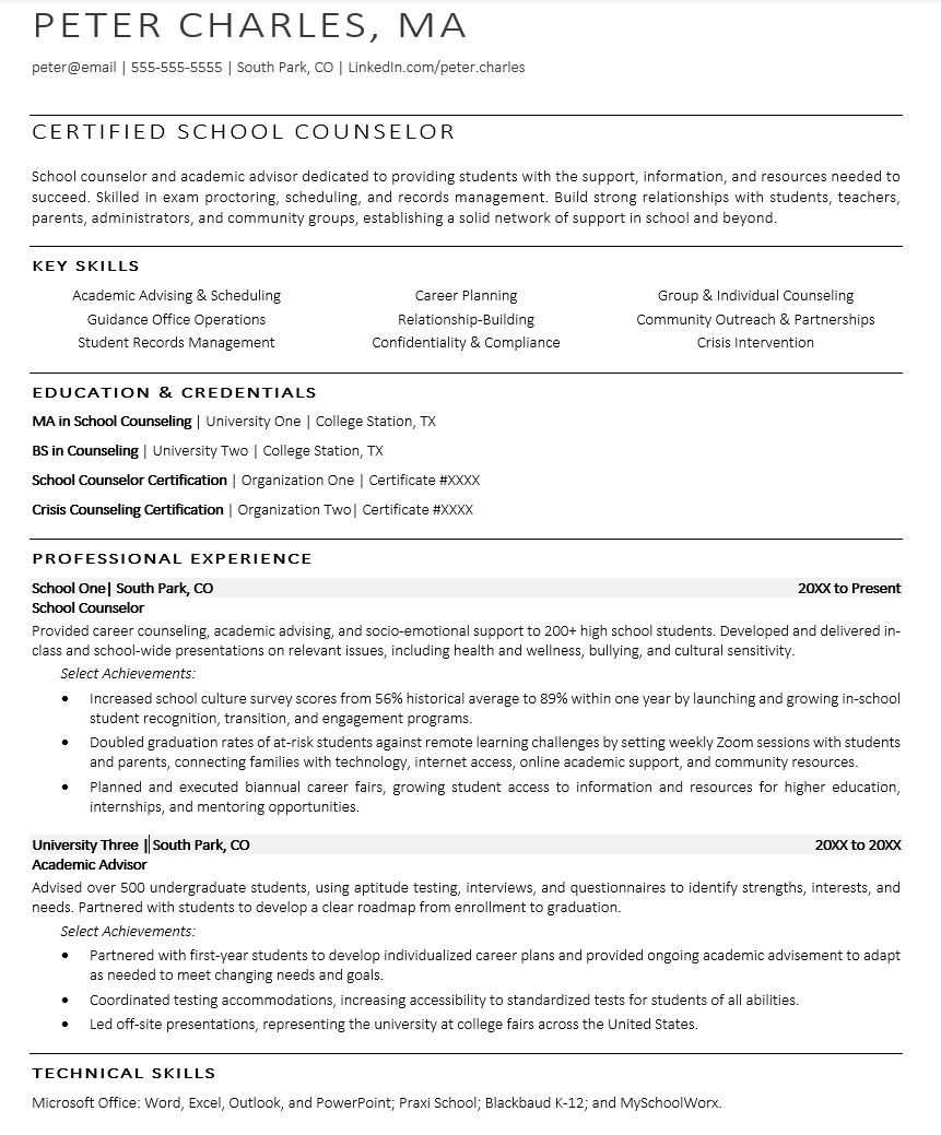 Sample Resume for School Counseling Intern School Counselor Resume Sample Monster.com
