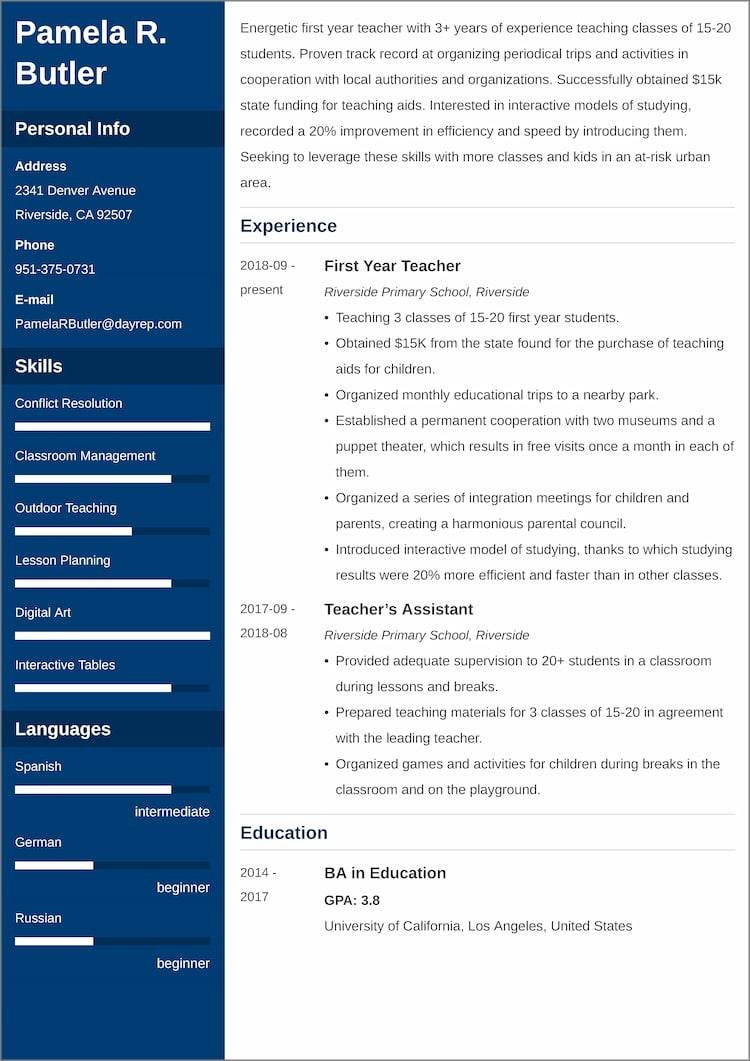 Sample Resume for School Job with No Experience First Year Teacher Resumeâsample and 25lancarrezekiq Writing Tips