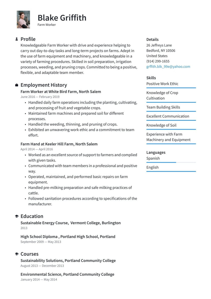 Sample Resume for Tree Growing Specialist Farm Worker Resume Example & Writing Guide Â· Resume.io