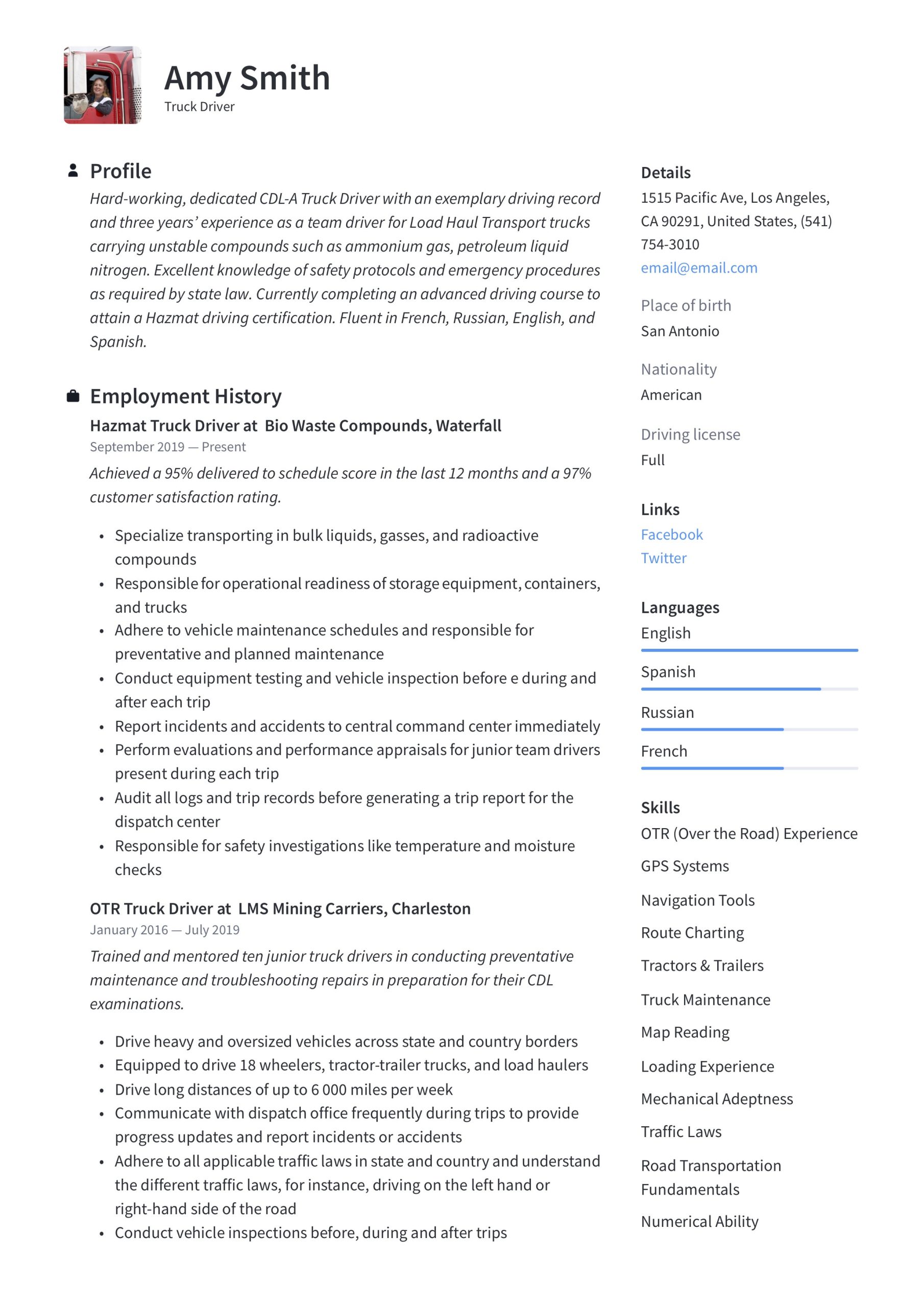 Sample Resume for Truck Driving Job Truck Driver Resume & Writing Guide  12 Resume Examples 2019