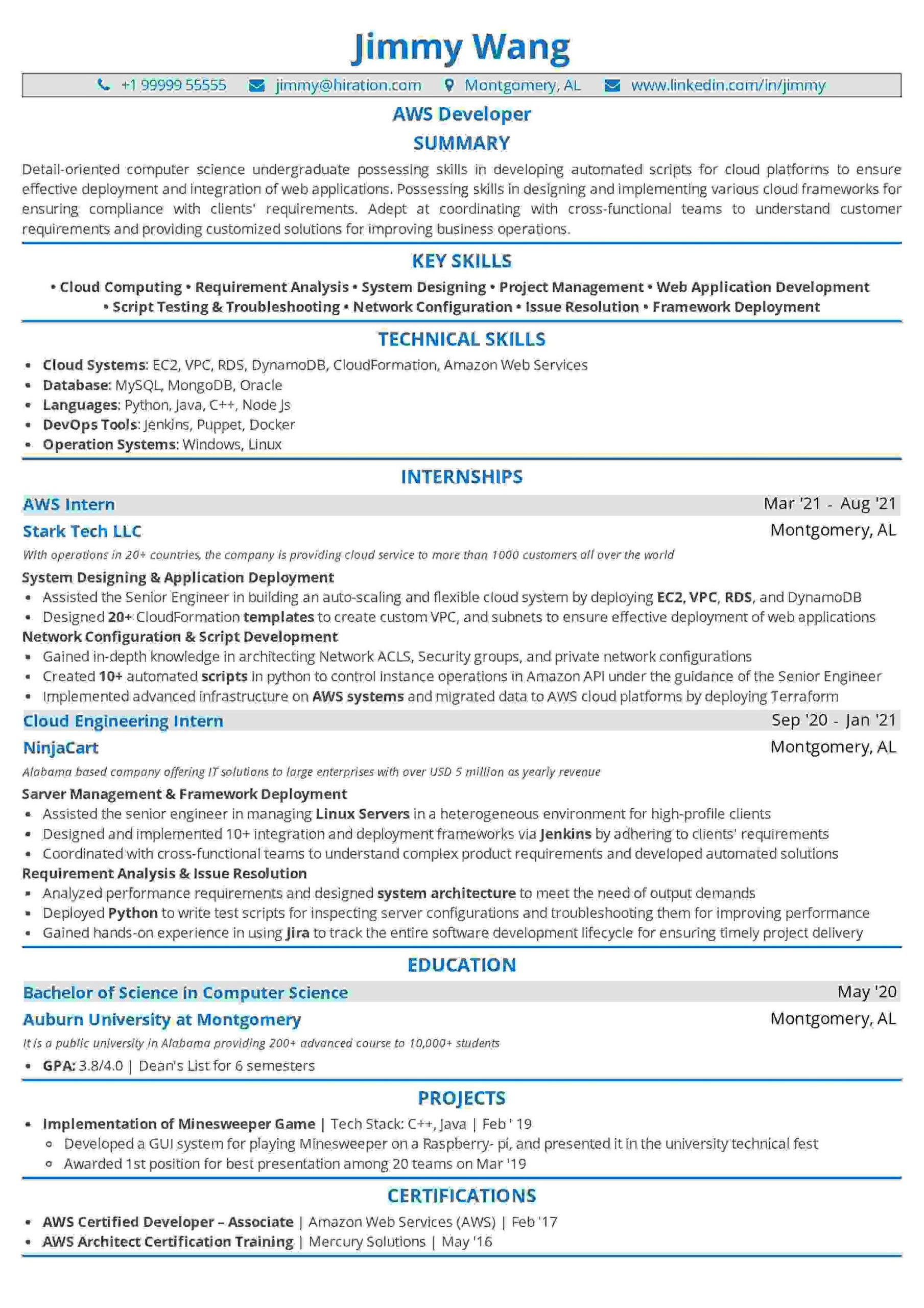 Sample Resume for Two Year Experience In Aws Aws Resume: the 2022 Guide with 10lancarrezekiq Examples & Complete Sample