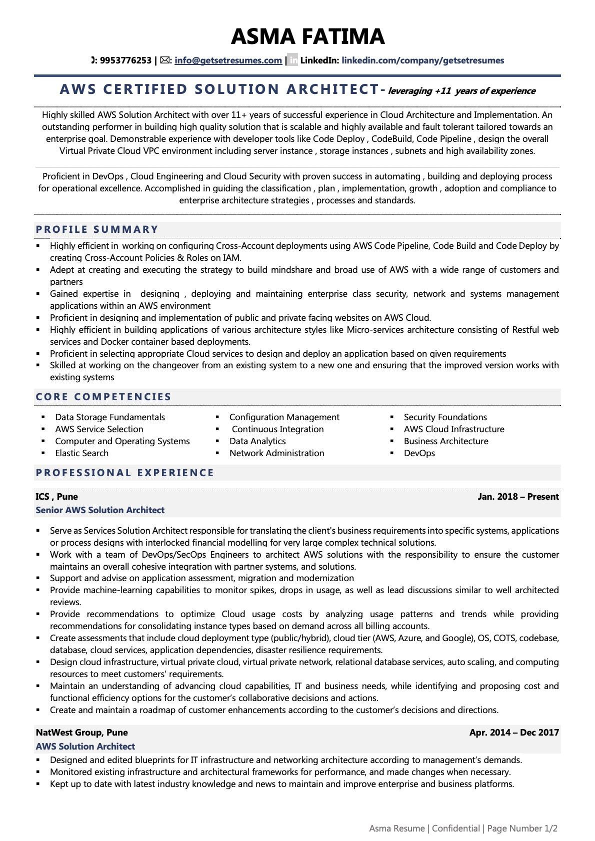 Sample Resume for Two Year Experience In Aws Aws solution Architect Resume Examples & Template (with Job …