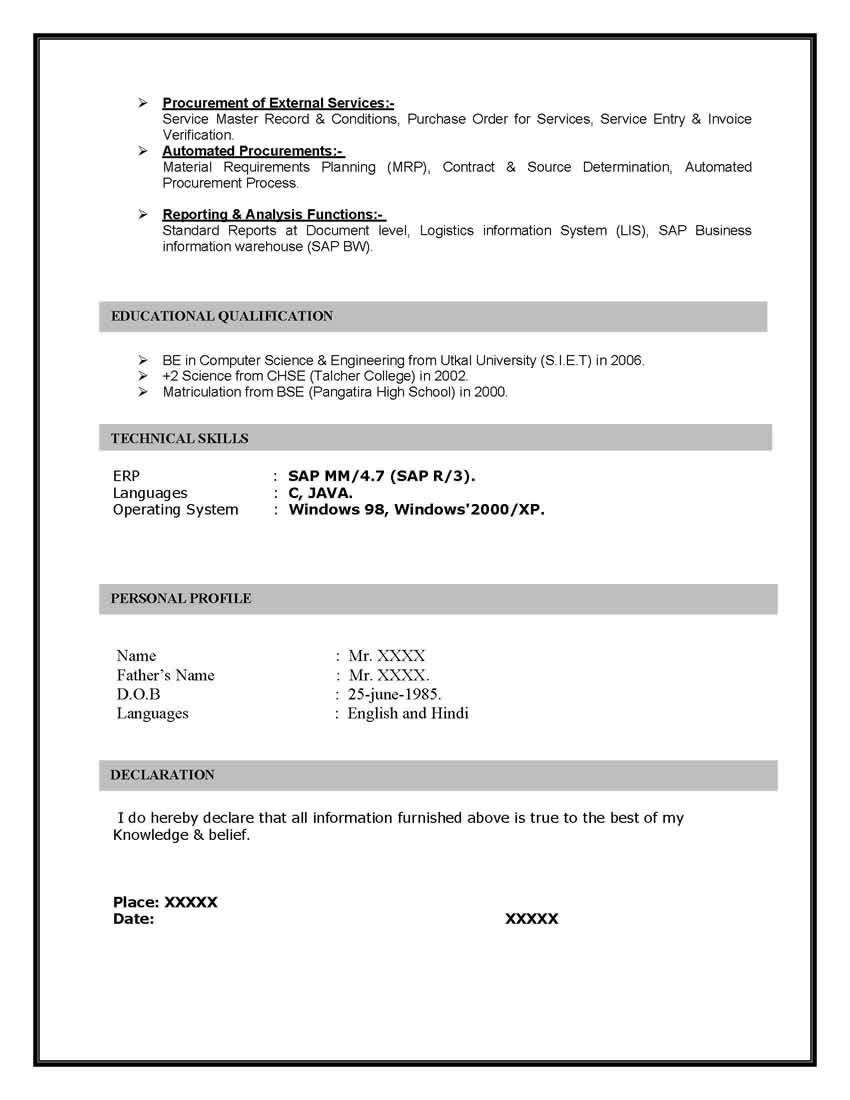 Sample Resume for Two Year Experience In Sap Sap Sample Resumes
