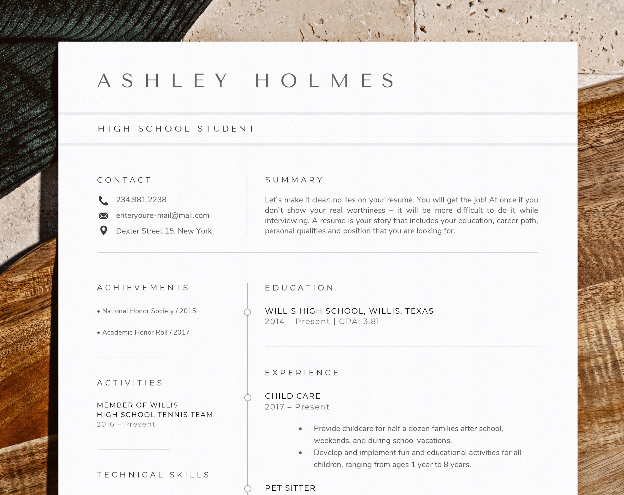 Sample Resume From A High School Student Collage Resume Template Student High School Student Resume – Etsy