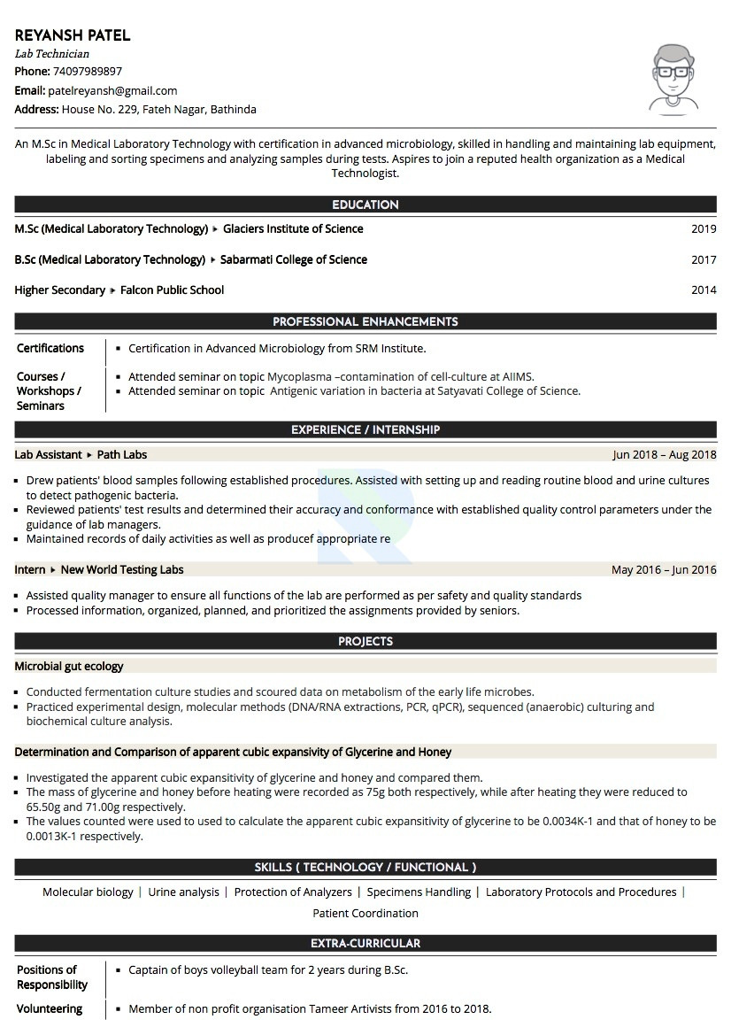 Sample Resume From A Lab Technician Sample Resume Of Medical Lab Technician with Template & Writing …