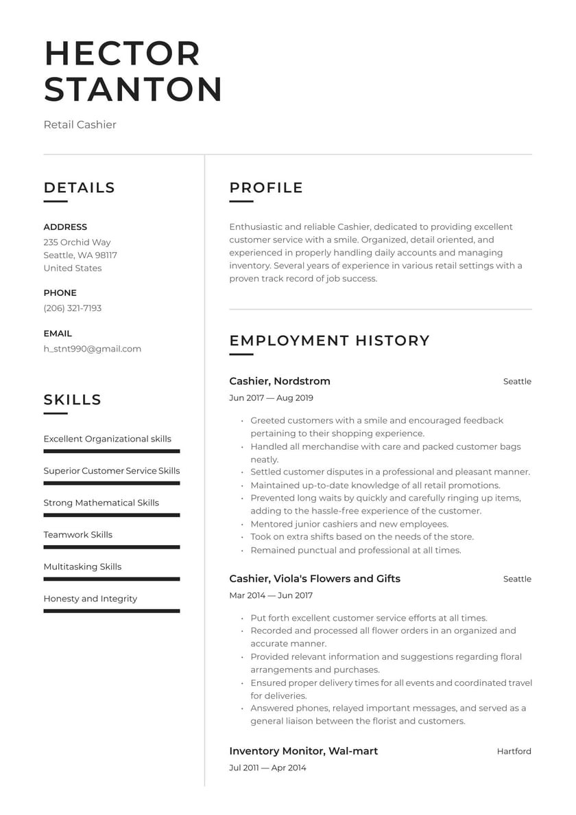 Sample Resume Functional for Retail Store Retail Cashier Resume Examples & Writing Tips 2022 (free Guide)