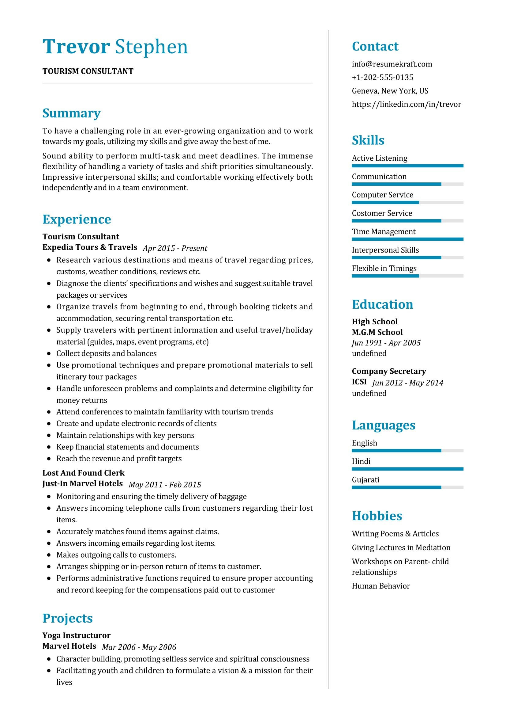 Sample Resume Objective for tourism Students tourism Consultant Resume Sample 2022 Writing Tips – Resumekraft