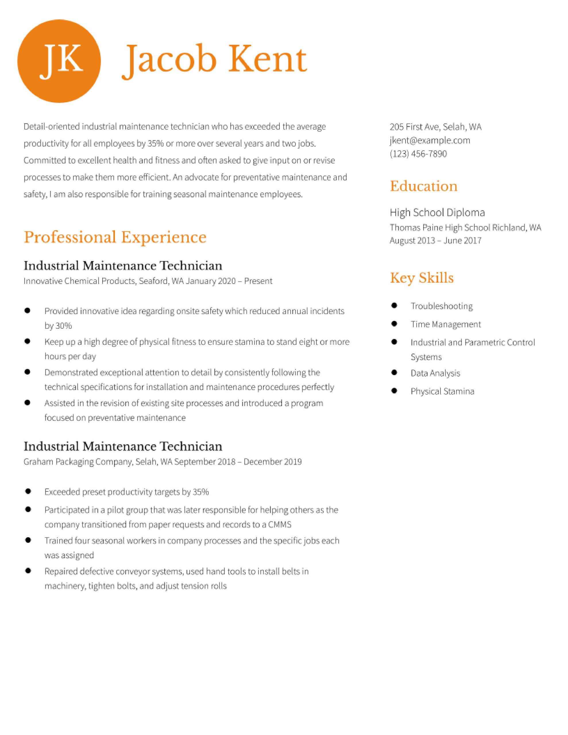 Sample Resume Objective Industrial Maintenance Technician Maintenance Technician Resume Examples In 2022 – Resumebuilder.com