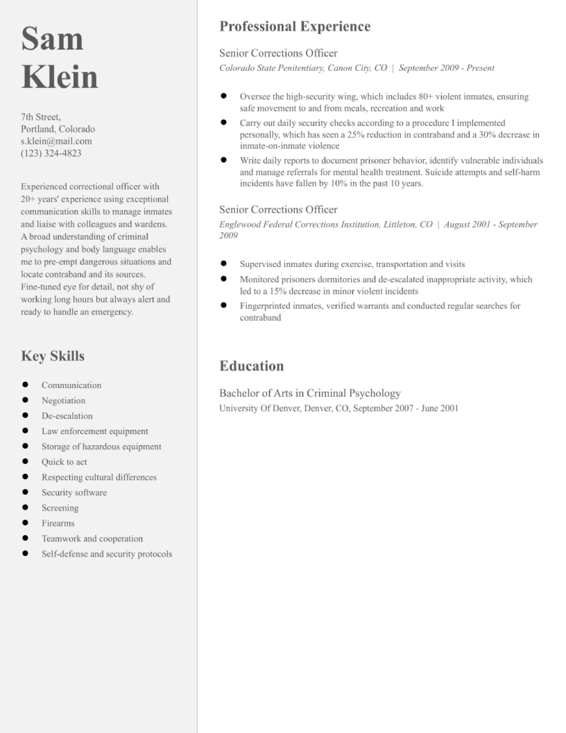 Sample Resume Objective Juvenile Detention Manager Correctional Officer Resume Examples In 2022 – Resumebuilder.com