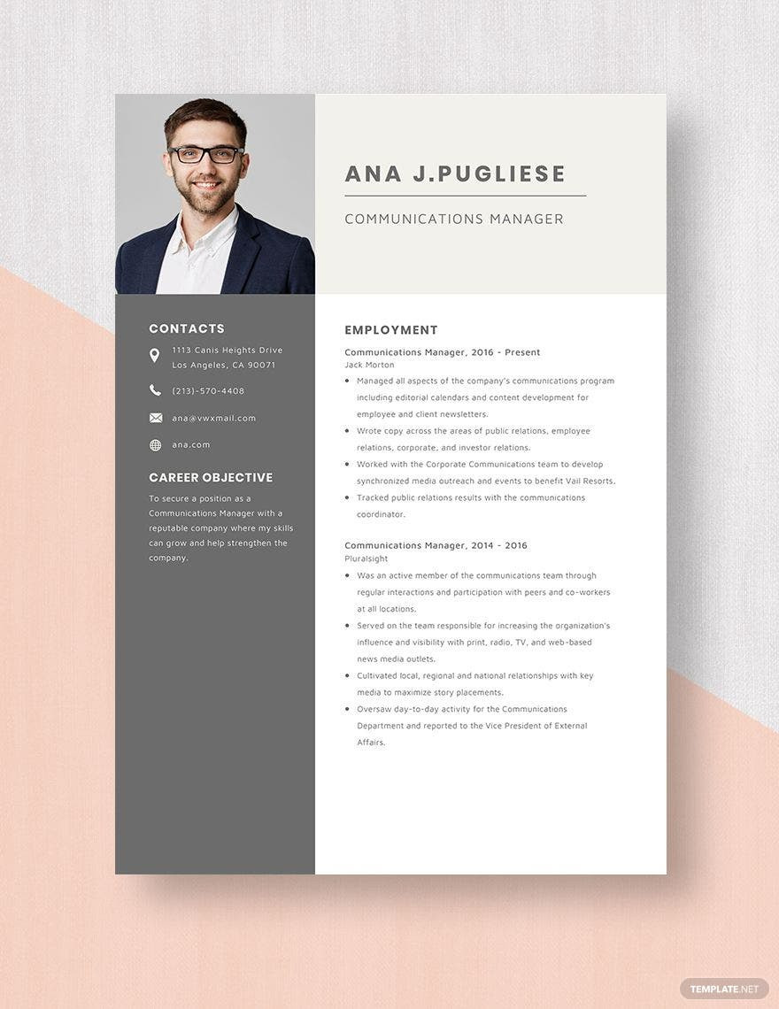 Sample Resume Of Corporate Communication Manager Communications Manager Resume Template – Word, Apple Pages …