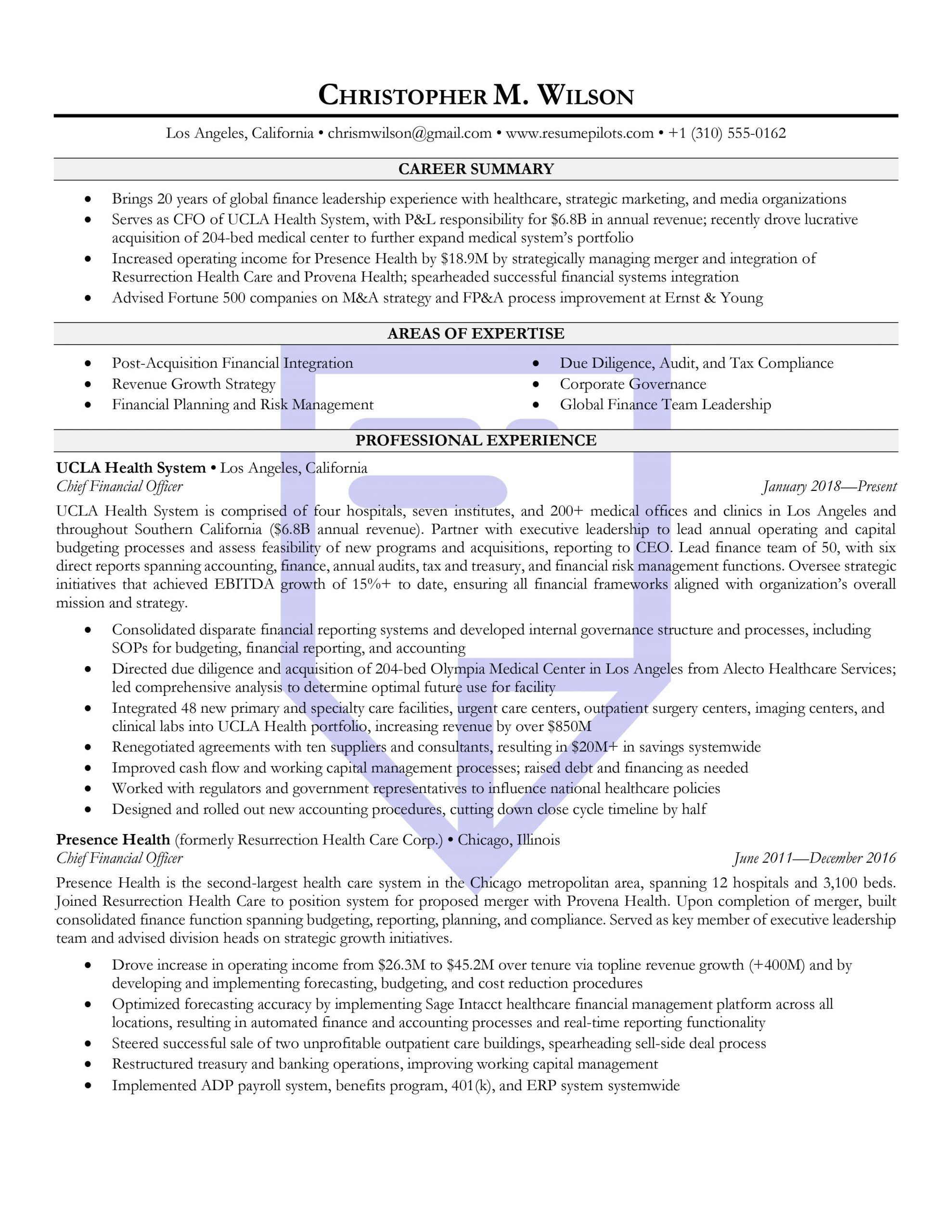 Sample Resume Of Corporate Director Of Revenue Management High-impact Chief Financial Officer (cfo) Resume Sample â Resume …