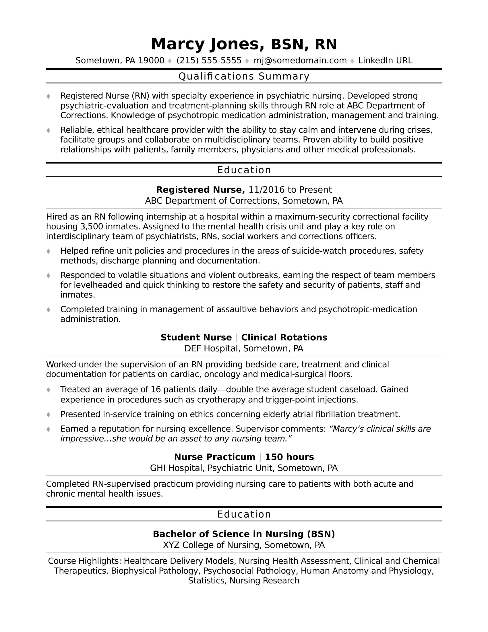 Sample Resume Registered Nurse for Masters Degree Entry-level Nurse Resume Monster.com