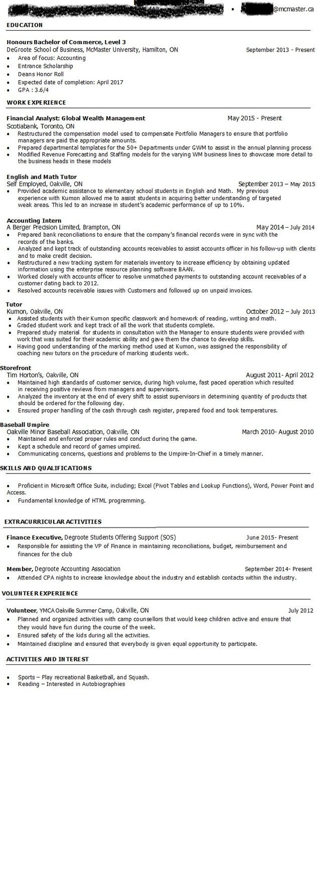 Sample Resume with Big 4 Tax Internexperience Big 4 Internship Resume Critique Http://imgur.com/xeid7jh : R …