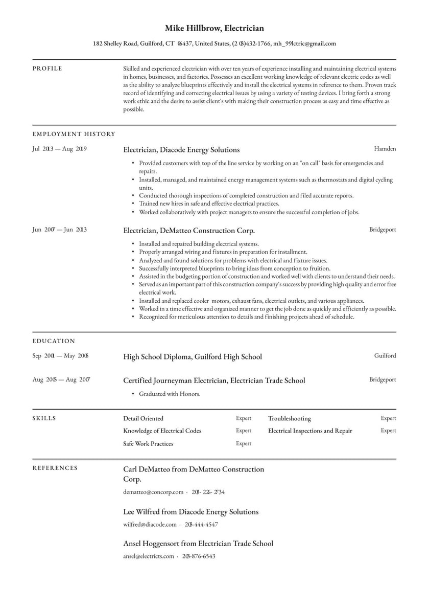 Sample Resume with Bike Mechanic Experience Electrician Resume Examples & Writing Tips 2022 (free Guide)