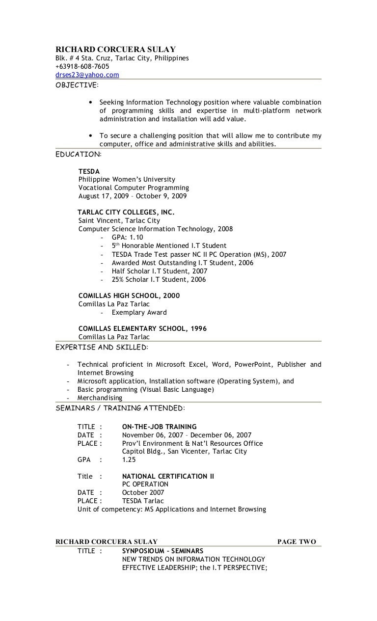 Sample Resume with Trainings and Seminars My Resume