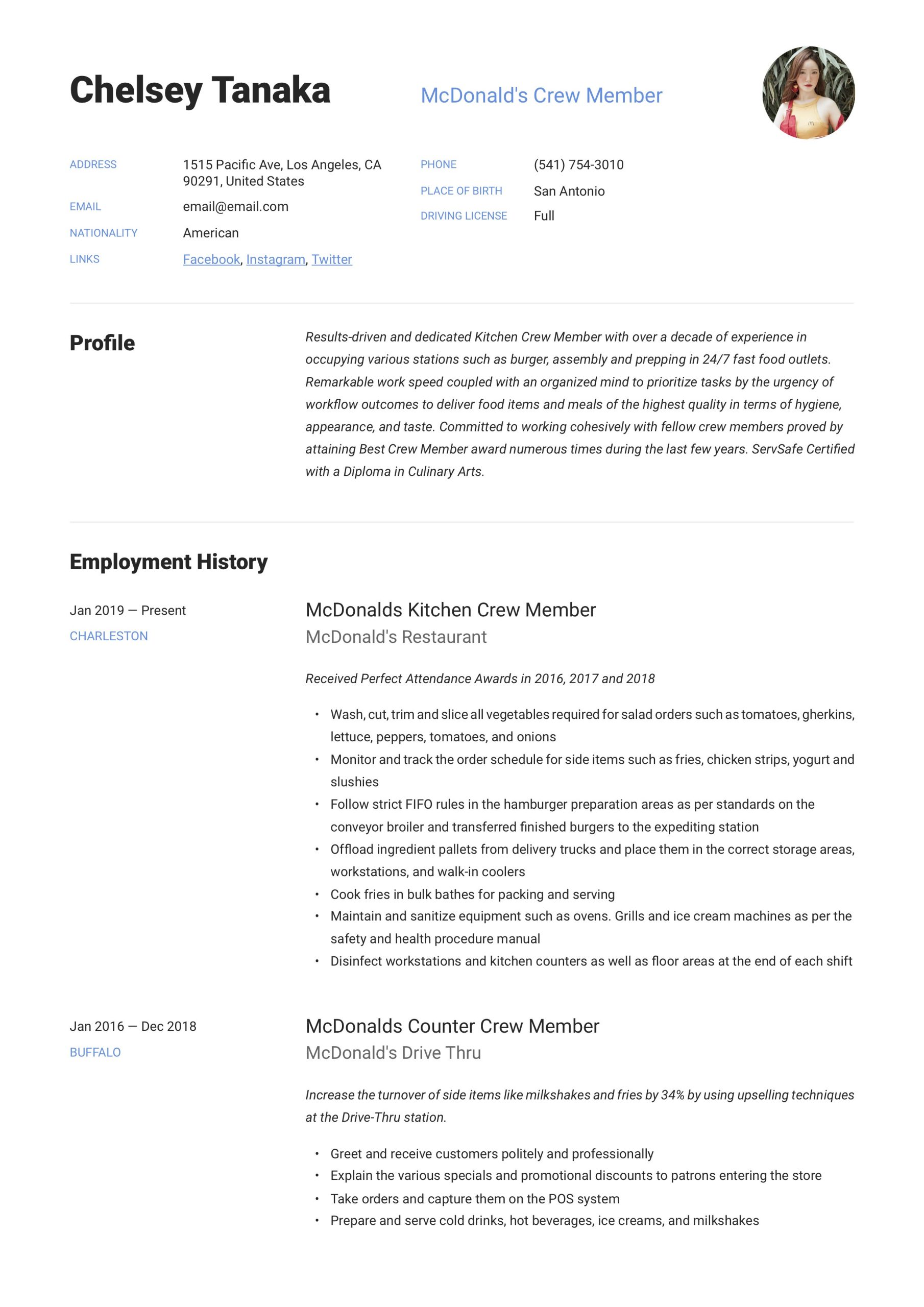 Sample Resumes for Fast Food Jobs Fast Food Crew Member Resume Example October 2021