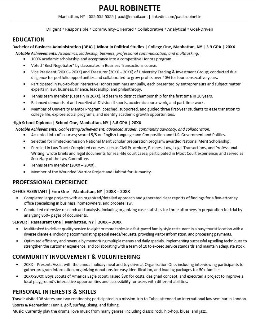 Sample Resumes for Law School Applications Law School Application Resume Monster.com