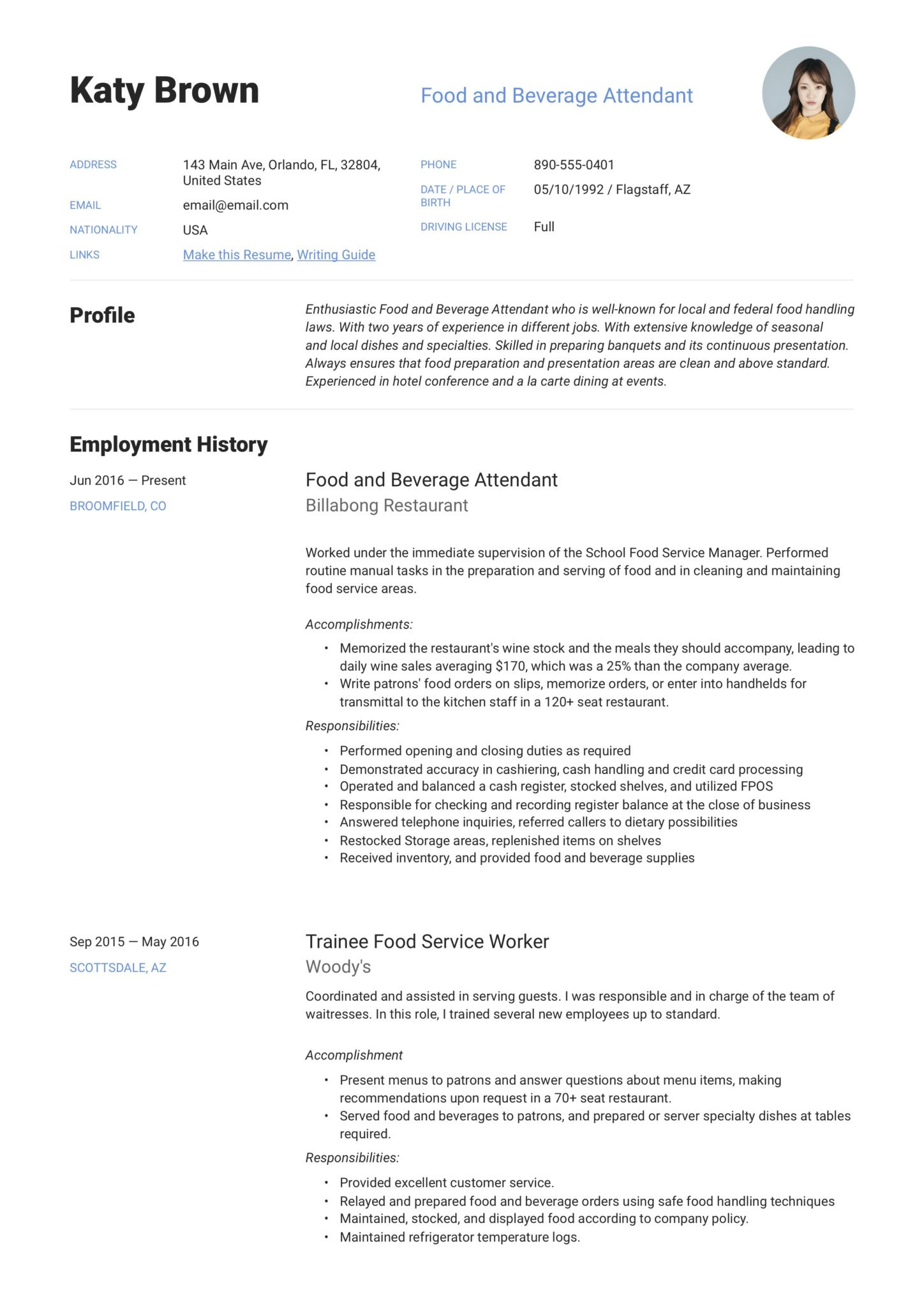 Sample Simple Resume for Catering Services 22 Food & Beverage attendant Resumes Pdf & Word 2022