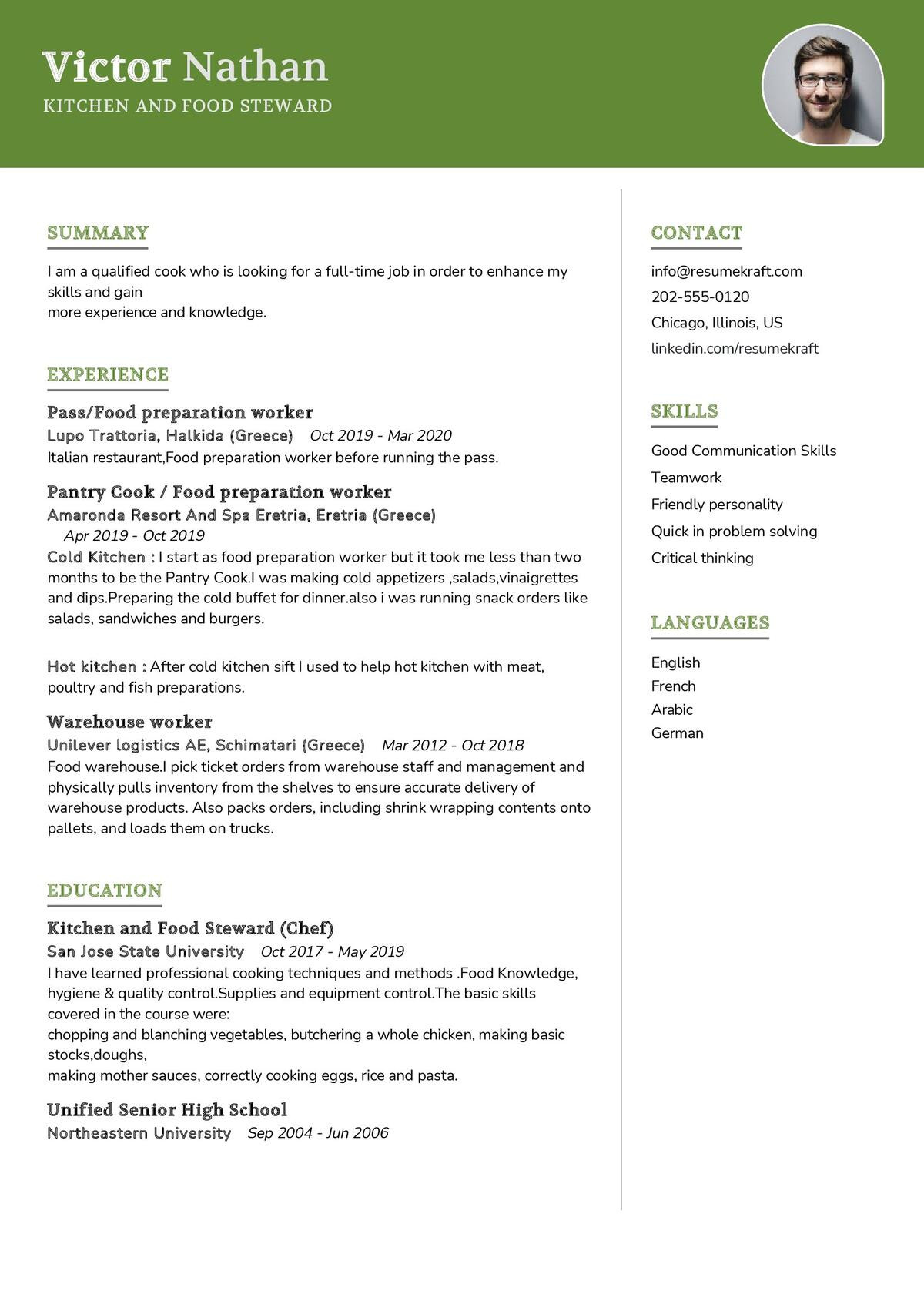 Sample Simple Resume for Catering Services Food Steward Cv Sample 2022 Writing Tips – Resumekraft