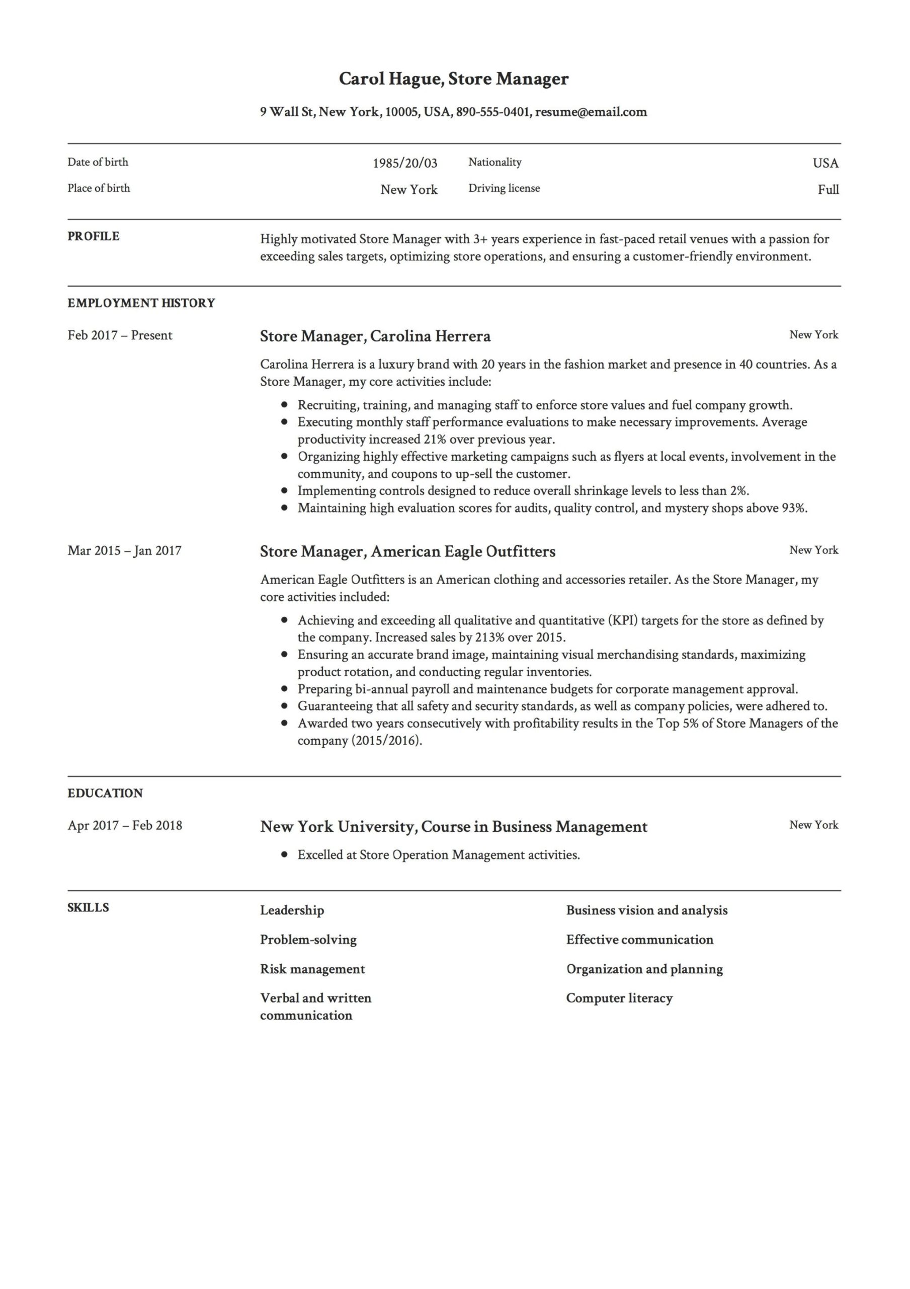 Sample Skill Resume for Retail Department Manager Store Manager Resume & Guide 12 Templates Pdf 2021