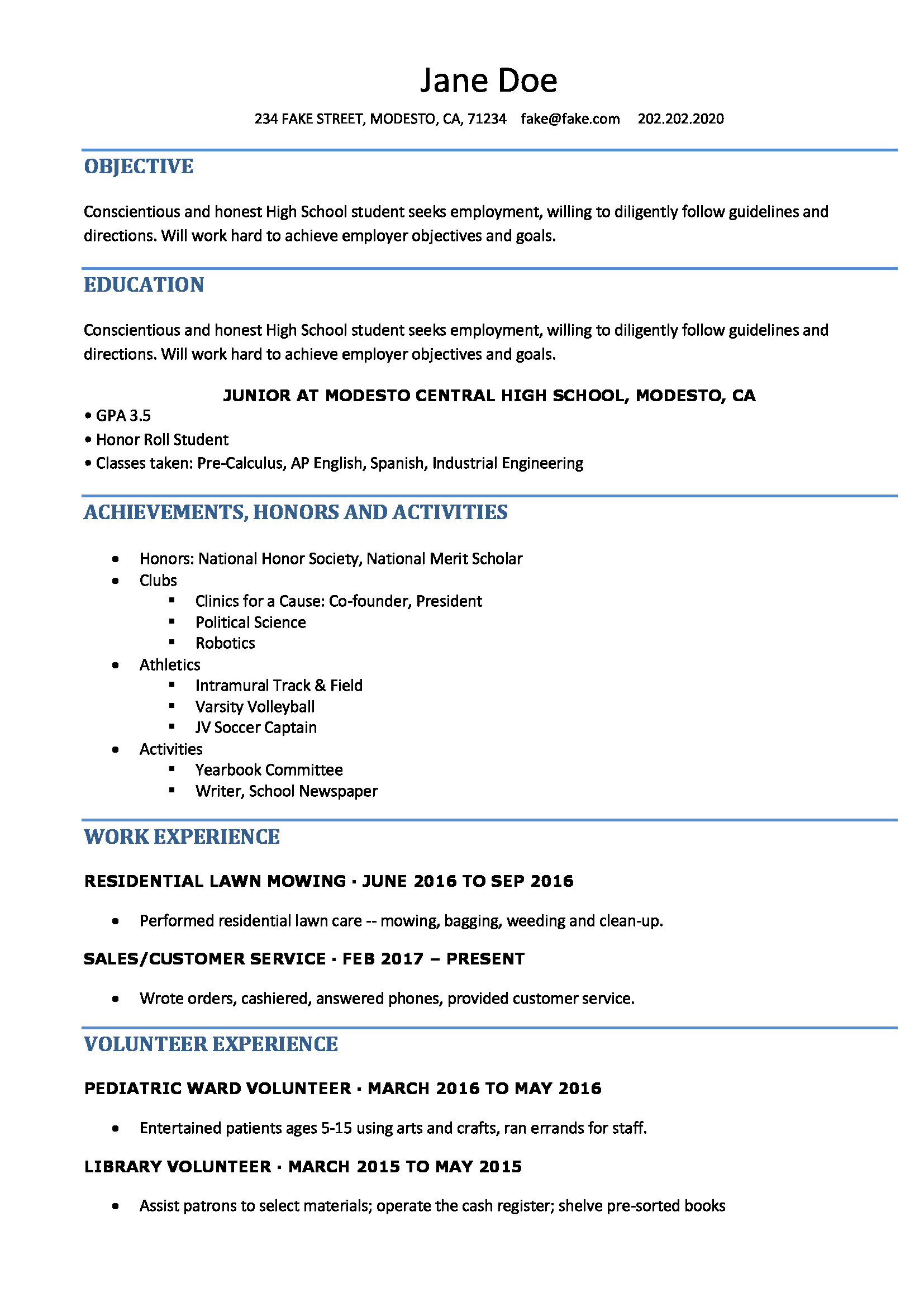 Sample Skills Resume for Highschool Students High School Resume Resume Templates for High School