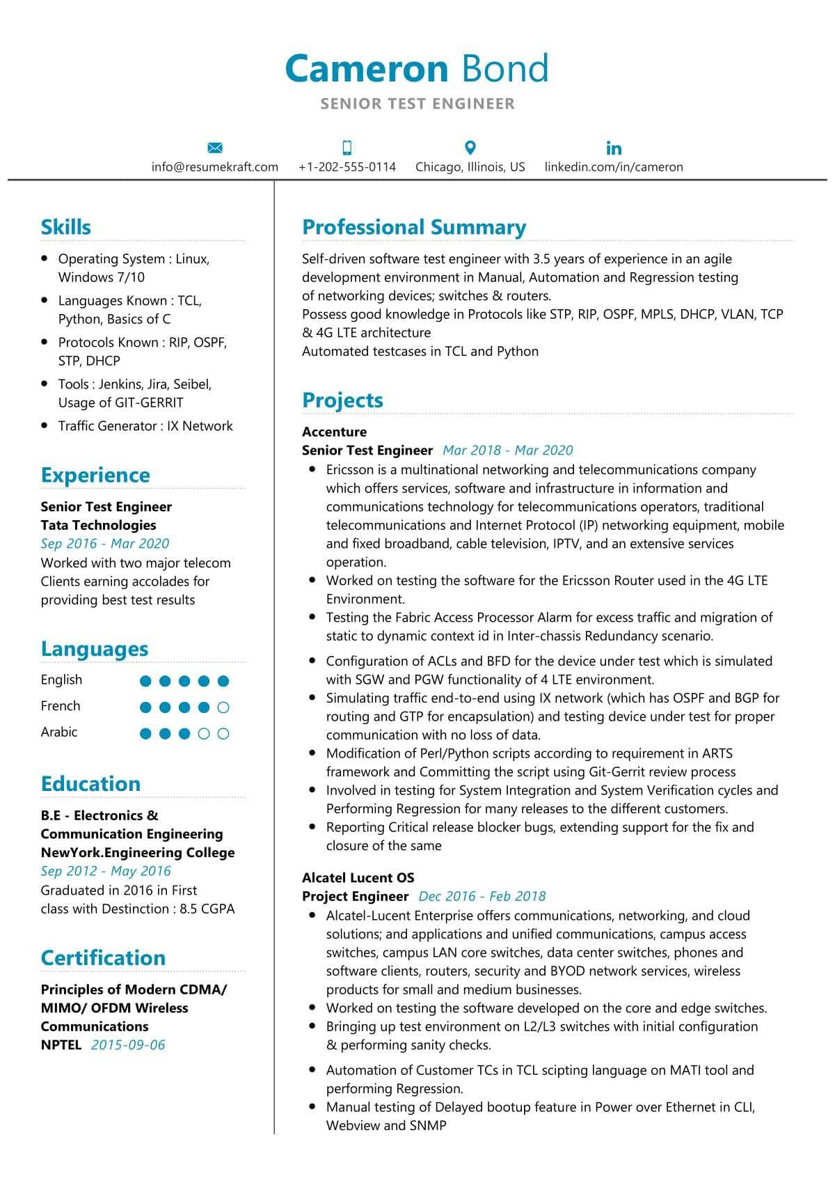 Software Engineer In Test Sample Resume Senior Test Engineer Resume Sample 2022 Writing Tips – Resumekraft